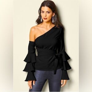 Venus Tops Off Shoulder Ruffle Bell Sleeve Top With Tie Waist Size 4